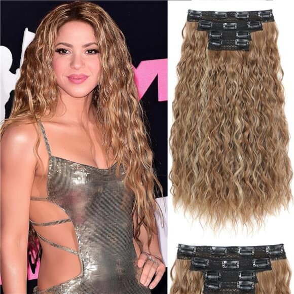 Hair Extensions Clip 18 Inch Synthetic Brown Blonde